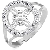 Dreamtimes Witch Knot Ring for Women Celtic Quaternary Wiccan Witches Knot Ring Stainless Steel Adjustable Open Finger Rings with Clear Zircon Round Witchcraft Amulet Jewelry