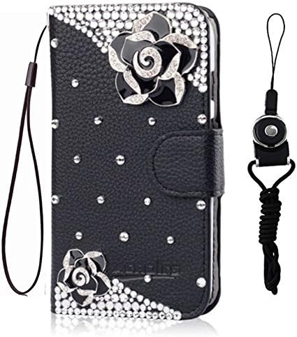 BlackBerry PRIV Case,Handmade Bling PU Leather Filo slots Wallet Flip Protective Case Cover for BlackBerry PRIV (Black camellia)