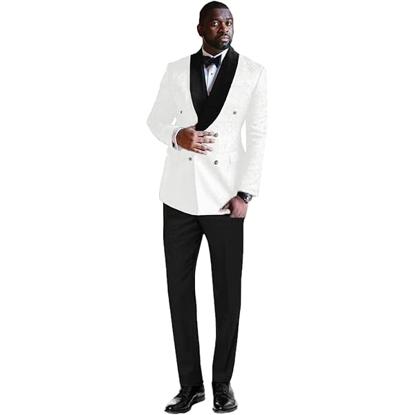 QZI Men's Floral Jacquard Suit Double Breasted Detachable Satin
