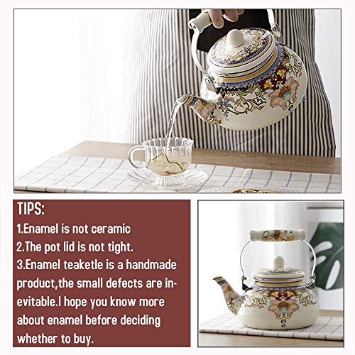 Floral Ceramic Enamel Teapot Tea Kettle for Stovetop,Large Porcelain