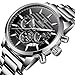 BENYAR Quartz Chronograph Waterproof Watches Business Sport Stainless Steel Band Strap Wrist Watch for Men (Steel Black B)