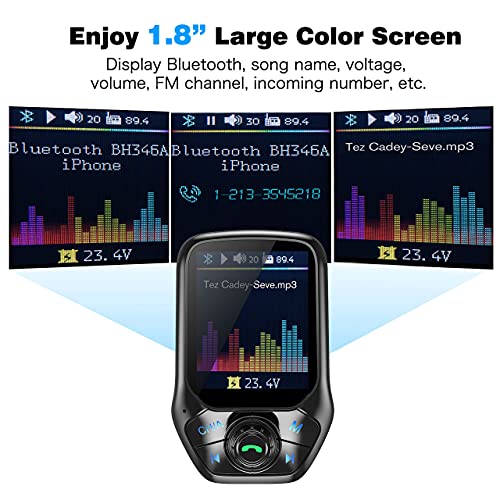 (Upgraded Version) VT Bluetooth FM Transmitter, Auto Scan Unused Station Bluetooth Audio Adapter for Car with 1.8\