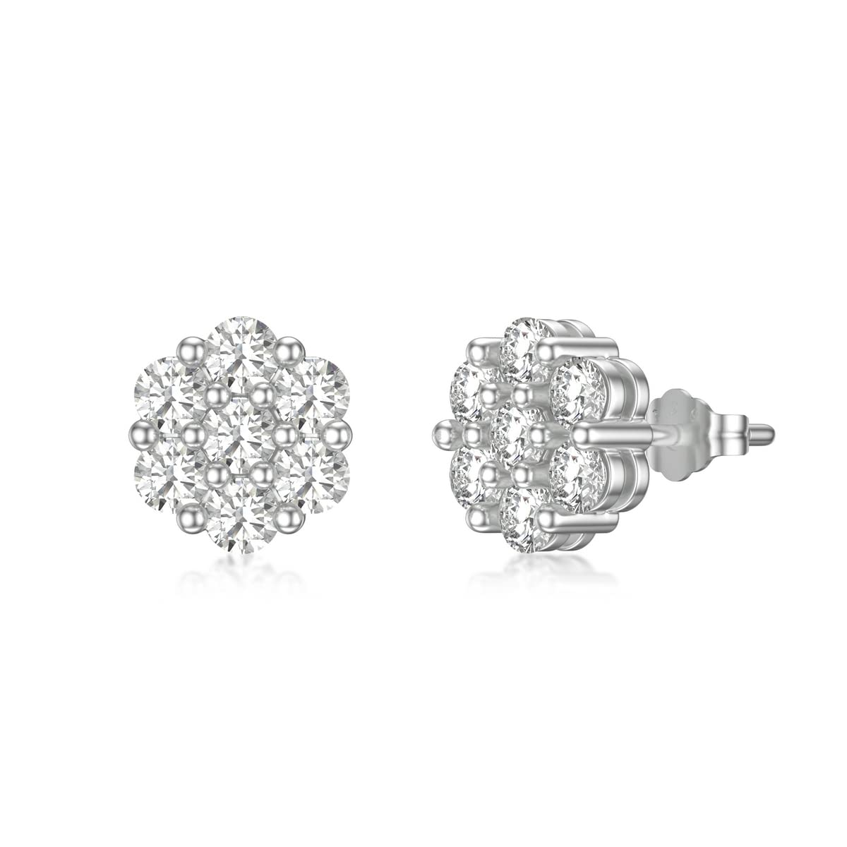 SISGEM s925 Silver Moissanite Stud Earrings, 925 Sterling Silver 1 Carat April Birthstone Earrings with Cluster Set, for Women Girls Ladies Mum Sisters