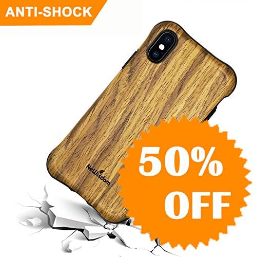 iPhone X Case, NeWisdom Wood iPhone X Case Shockproof Heavy Duty Wood Grain over Rubber Unique Design Case Cover for Apple iPhone X- Teakwood