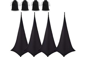 QUOYIYO 4 Pack Speaker Stand Cover Tripod Scrim, DJ Speaker Stand Scrim Tripod Cover with 360 Degree Coverage (Black-Four Pack)