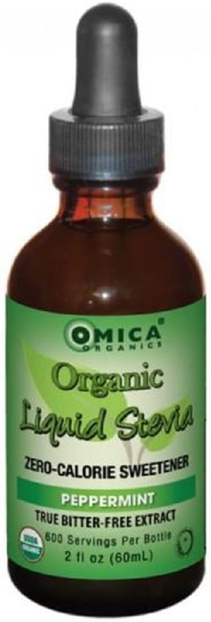 Organic Liquid Stevia Sweetener 60ml - Plain, Vanilla, Butterscotch, Peppermint or Lemon Flavour (Peppermint, 60ml x 1)