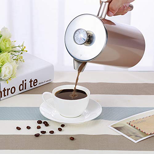 SULIVES Large Stainless Steel French Press Coffee Maker Double Wall Vacuum Insulated Stainless Steel- 34oz/ 1000ml (Champagne Gold)