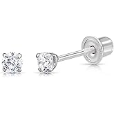14K White Gold Solitaire Round Lab-Grown Diamond Stud Earrings in Secure Screw-backs