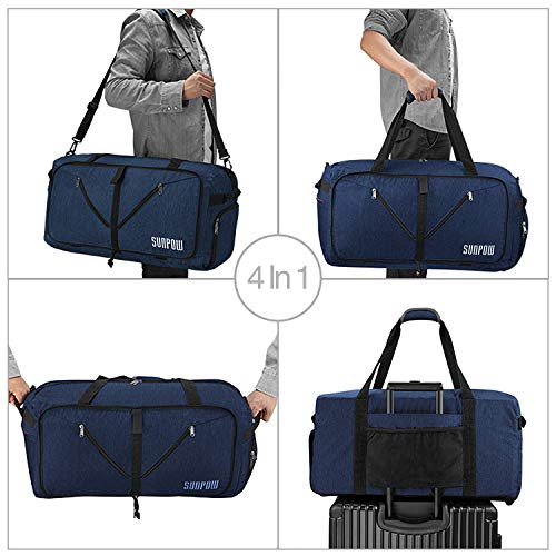SUNPOW 65L Travel Duffel Bag, Weekender Bag With Shoes Compartment Tear Resistant Foldable Duffle Bag For Men Women Royal Blue
