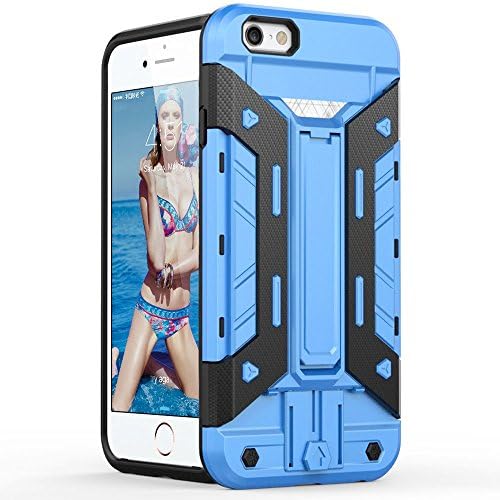 iPhone 6S Plus Case, Sextile Wallet Case Impact Resistant Hybrid Armor Defender Rubber Bumper Cover Shell with Card Slot Holder for iPhone 6 Plus 6S All Plus Carriers (Blue)