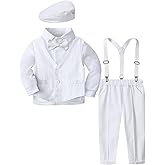 A&J DESIGN 5pcs Baby Boys Suit, 12 Months - 3T, Shirt & Pants & Vest & Hat & Bow Tie