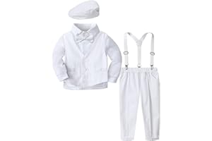A&J DESIGN 5pcs Baby Boys Suit, 12 Months - 3T, Shirt & Pants & Vest & Hat & Bow Tie