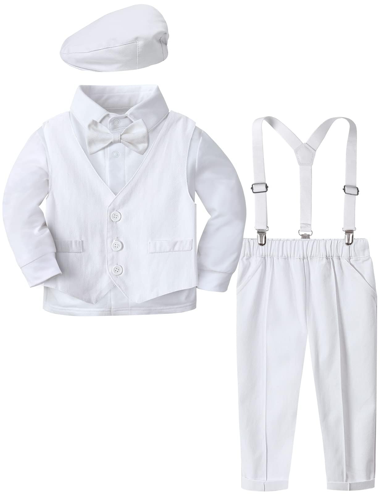 Photo 1 of A&J DESIGN Baptism Outfits for Baby Boys Toddler Christening Formal Suits with Cap White 2T