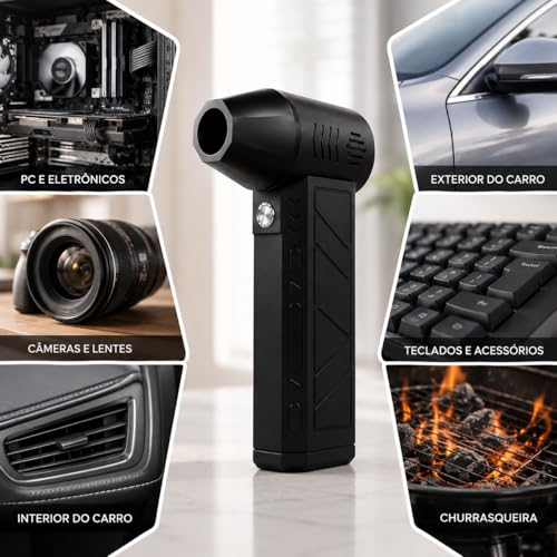 Soprador de Ar para PC Recarregável 130000RPM Air Duster Turbo Jet Fan com 3 Velocidades, Limpador de Poeira para Notebook, Teclado e Eletrônicos