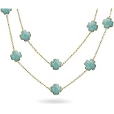Bling Jewelry White Pink Aqua Blue Black Enamel Flower Long Silver Or Gold Plated Pearlized Enamel Station Chain Wrap Layer Clover Necklace For Women 40 Inch