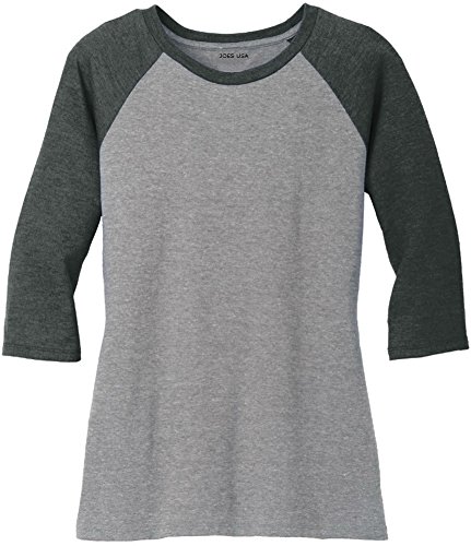 Joe's USA(tm) Ladies 3/4 Raglan Baseball T-Shirt-Black/Grey-S