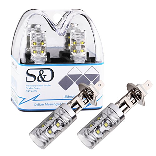 S&D 2 X H1 Cree Bright 60w 360 Degree Shine Bulbs Xenon White 6000K 12V-24V Car LED High Power Super White For Fog Lamp Daytime Running Lights