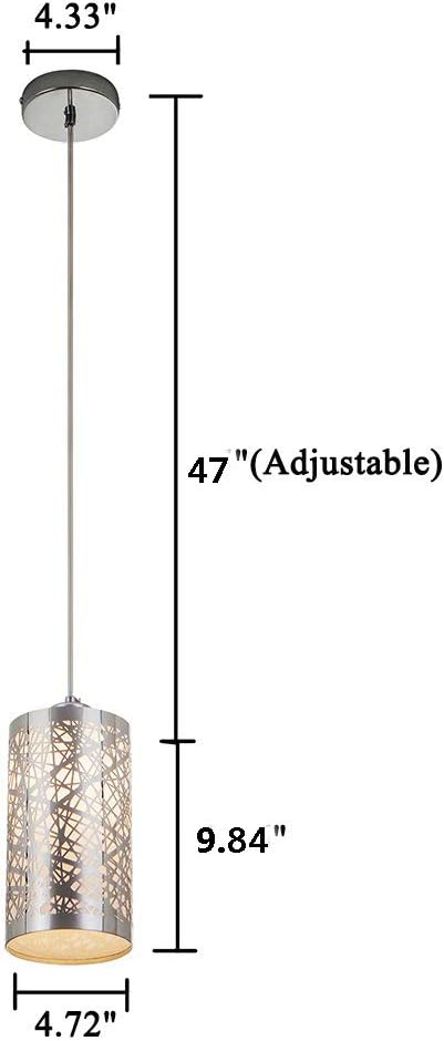 Popity home Modern Length Adjustable Hanging Dining Room Silver Linear Pendant Light, One-Light Stainless Steel Cylinder Shade Pendant Lighting Fixture with Chrome Finish - - 