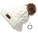 ANGELA & WILLIAM Women's Winter Fleece Lined Cable Knitted Pom Pom Beanie Hat with Hair Tie.