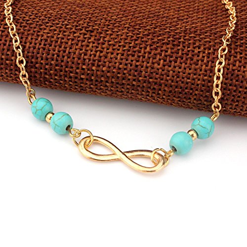 Zealmer Single Chain Infinite Gold Anklet Blue Beads Good Luck Ankle Bracelet Beach Foot Jewelry