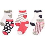 Luvable Friends 6-Pack No Show Socks, Pink and Gray, 12-24 Months