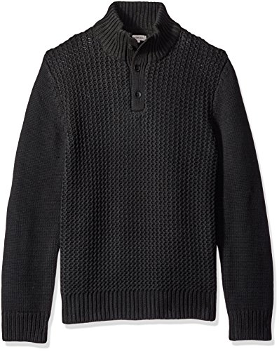 Calvin Klein Jeans Men's Racked Quarter Button Sweater, Black, Medium