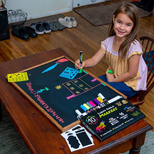 Chalk Markers by Vaci, Pack of 10 + Drawing Stencils + 16 Labels, Premium Liquid Chalkboard Neon Pens, Including Gold, Silver and Extra White Ink, Bullet or Chisel Reversible Tips