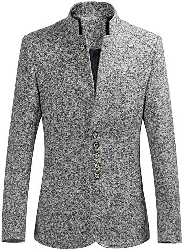 HARRYSTORE Mens Mandarin Collar Blazer Jacket for Men Smart Casual Wool Tweed Sports Jackets Slim Fit