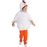 Powumie Chicken Costume Kids Animal Rooster Cosplay White Chick Hat Hood Top Pants Outfit for Girls Boys (White, Medium)
