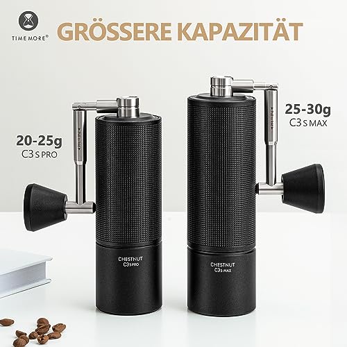 TIMEMORE Chestnut C3s MAX Manual Coffee Grinder, Full Metal Body, Manual Coffee Grinder with Folding Handle, for Espresso and French Press, Black