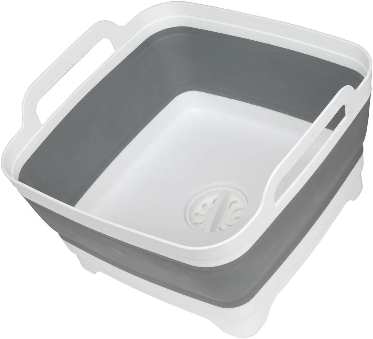 Washing Up Bowl, Collapsible, with Drainer Plug, (White, Grey), Large
