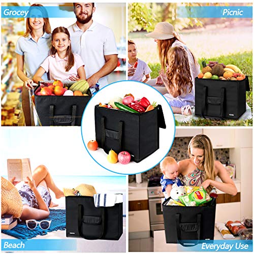 KOMEX Reusable Grocery Bags Foldable 3 Pack Shopping Bags With Sturdy Zippered And Strong Handle Washable Cloth Bag Large Thermal Insulated Tote Bag For Hot Or Cold Groceries (2 Medium + 1 Small) - Thumbnail 6