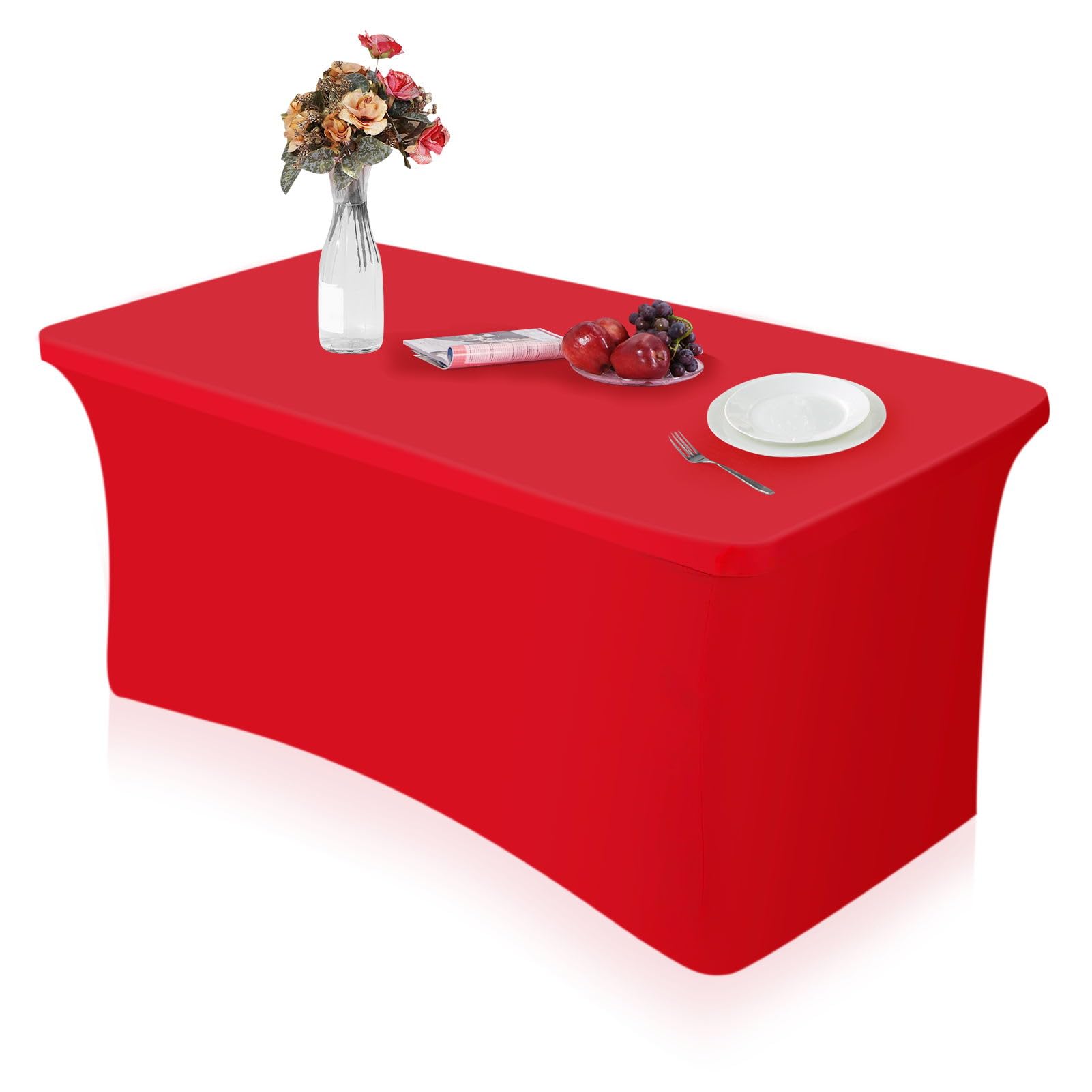 HXMJIED 6ft Table Cloth, Red Stretchable Table Cloth, Fitted Spandex Table Covers, Rectangular Patio Table Cover, Washable Table Cloth, Outdoor Table Cloth, Stretch Tablecloth for 6FT Folding Table