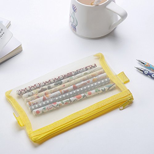 HYFAN Zipper File Envelope Folder Bag Breathable Transparent Mesh Document Pocket A4 A5 A6 Paper Pouch Storage for Office School Supplies ( PVC, Yellow, 3 sizes, Pack of 6 )