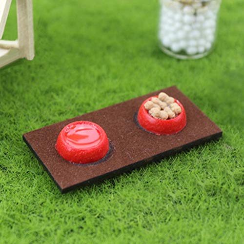 Slendima Mini Wood Resin Pet Dog Cat Food Bowl Model Miniature Ornament Decor for Dollhouse Accessory