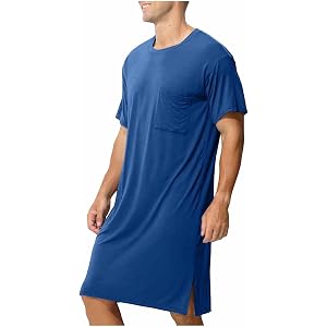 Lmdudan Mens Nightshirt Sleep Shirt Short Sleeve Nightgown with Pocket, Soft Loose Sleepwear Lounge Shirts for Home Pajama