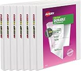 Avery Durable View Binder, 1/2" Slant Rings, 120-Sheet Capacity, DuraHinge, White, Pack of 6 (17002)