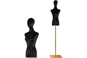 HIYOUGO Adult Female Mannequin Dress Form Torso with Adjustable Height Rectangle Metal Base, Detachable Manikin Body Store Display Model for Dress Jewelry Display, Velvet Cover ( Color : Black , Size : A )