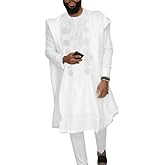 HD African Mens Apparel Agbada Clothing Embroidery Dashiki Shirts and Pants Outfits 3 Pieces