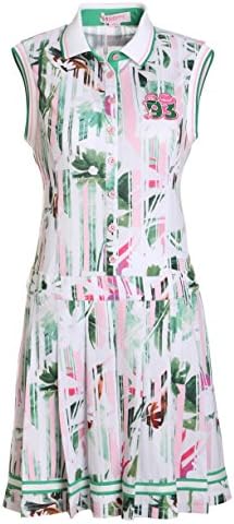 SVG Women's Print Polo Neck Sleeveless Golf Dress With Pleated A-line Bottom XS