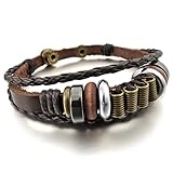 Men,Women's Alloy Genuine Leather Bracelet Bangle Braided Tribal (with Gift Bag)