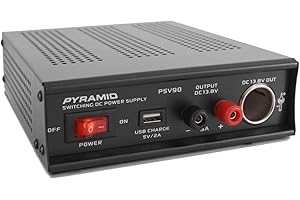 Pyramid Universal Compact Bench Power Supply - 9 Amp Regulated Home Lab Benchtop AC-DC Converter Power Supply for CB Radio, HAM w/ 13.8 Volt DC 115/230V AC Switchable, USB, Cigarette Lighter - PSV90