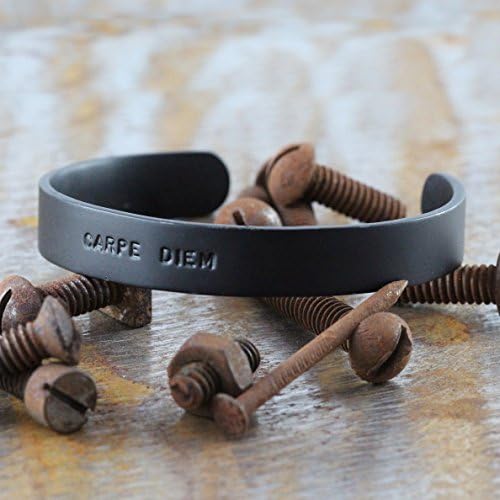 Carpe Diem Jewelry Black Mens Bangle Custom Engraved Antique Oxidized Bronze Cuff Hand Stamped Personalized Engraving Jewellery for Men Cuffs Bracelets Bangles