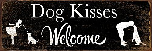 Dog Kisses Welcome, 4 x 12 Inch Metal Sign, Funny Dog Signs for Dog Lover, Walker, Sitter, Veterinarian, Groomer, Trainer, Doggie Daycare, Decor and Gifts, USA Made, RK2001 4x12
