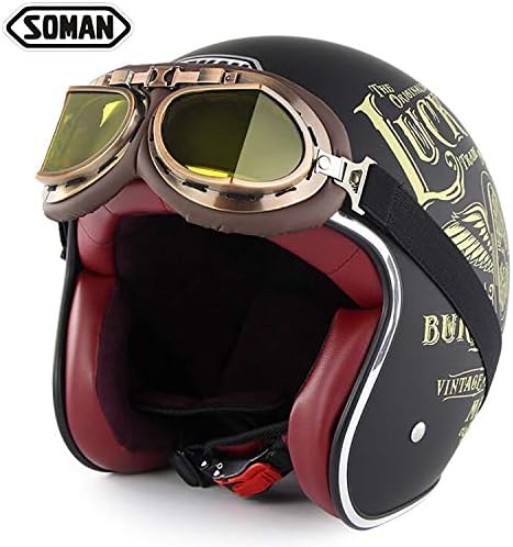 QHZ Motorcycle Helmet Harley Retro Youth Adult Open Face Helmet Beanie Half Helmet DOT Certification Cruiser Goggles Pilot Bicycle Scooter Riding Men And Women Helmet,2,XXL