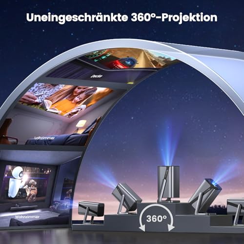 Mini Projector 4K 600ANSI Smart Projector 4K Full HD 1080P Auto Focus Car Vertical Keystone Correction Projector 360° Rotatable WiFi6 2-Way Bluetooth Short Distance Projector for Home Outdoor Integrated Apps