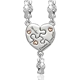 QeenseKc 3PCs Mother Daughter Son Soster Grandma Charm Set Matching Puzzle Heart Bead Compatible with Pandora Bracelet Women