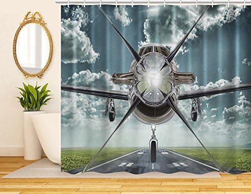 ArtRena Decorative Fabric Shower Curtain, Airplane, Waterproof and Mildew Resistant, 71" x 71"