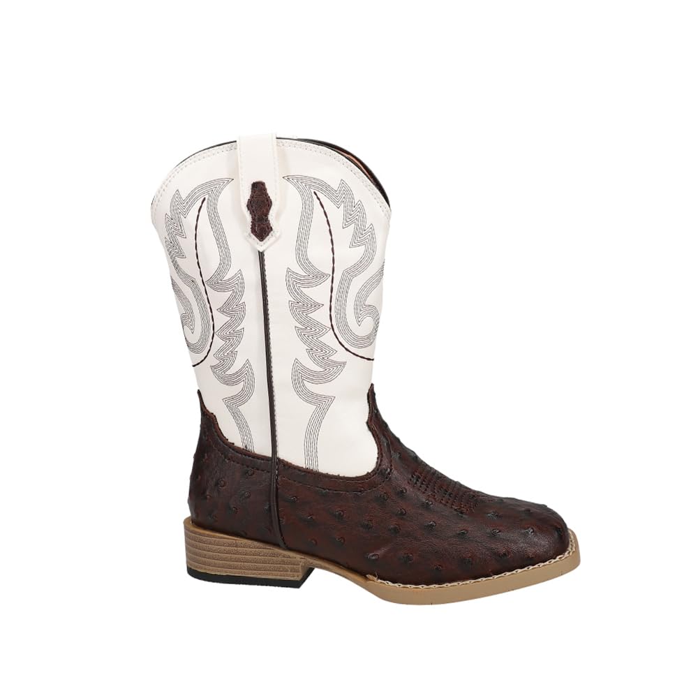 ROPER Kids Boys Bumps Faux Ostrich Square Toe Casual Boots Mid Calf – Brown, White – Size 10 M