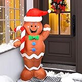 elecreate 5ft Christmas Blow Up Yard Inflatables Decorations Cute Lights Hanging Lawn Holiday Outdoor Gingerbread Christmas Decoration Airblown Life Size Animated Waving Men Gingerbread Man Décor